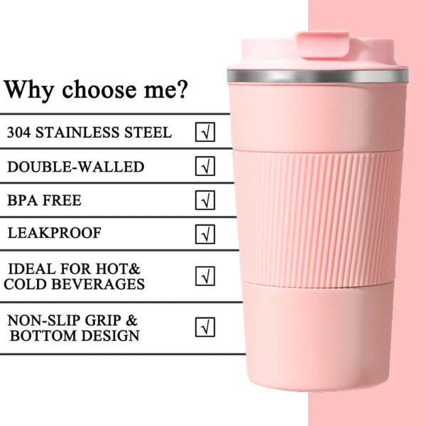 Stainless Steel Travel Mug 380 Ml - Pink - Image 3