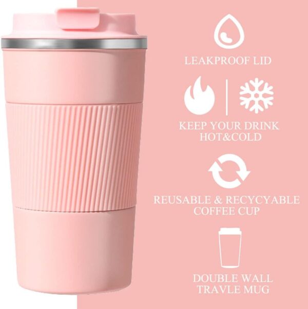 Stainless Steel Travel Mug 380 Ml - Pink - Image 2