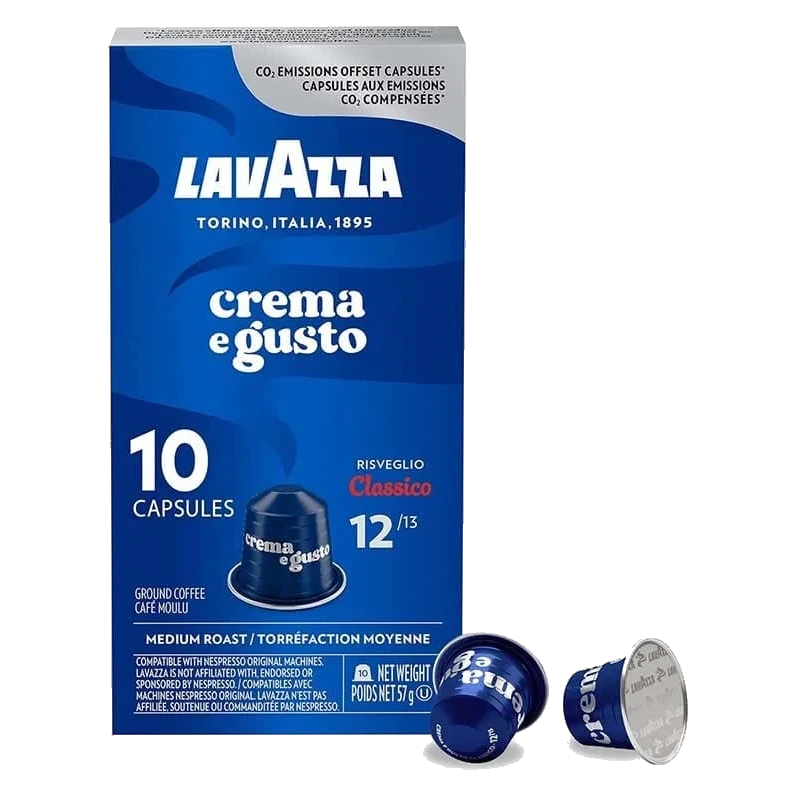 Lavazza Crema e Gusto Nespresso Original Compatible 10 Capsules transparent Lavazza Crema e Gusto espresso capsules 10 capsules front package